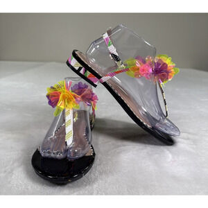 Betsey Johnson Hensly Black Multi Flat Sandal Jelly Flowers Size 6.5 Charity